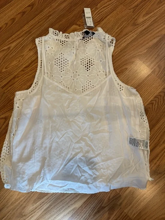 J.CREW White Floral Lace Ruffle High Neck Sleeveless Blouse Women’s XS - Picture 11 of 15